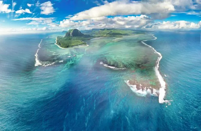 photo of beautiful Mauritius Island taken from a plane